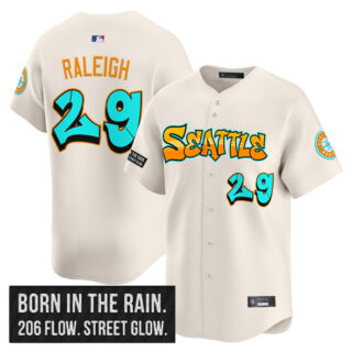 Men's Seattle Mariners #29 Cal Raleigh Cream 2025 'Graffiti Emerald Drop Edition' Vapor Premier Limited Stitched Jersey
