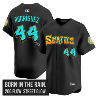 Men's Seattle Mariners #44 Julio Rodriguez Black 2025 'Graffiti Emerald Drop Edition' Vapor Premier Limited Stitched Jersey