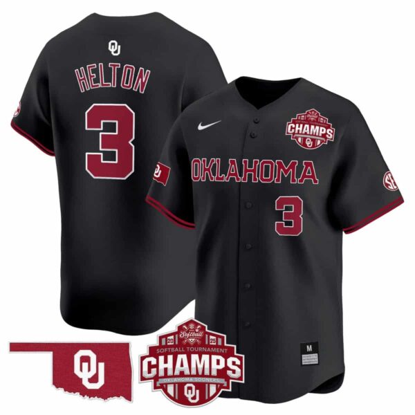 Men's Oklahoma Sooners #3 Chaney Helton 2025 SEC Softball Conference Tournament Champions Patch Vapor Premier Limited Jersey All Stitched