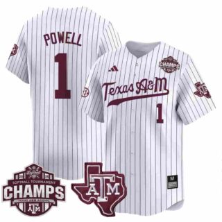 Men's Texas A&M Aggies #1 Kennedy Powell 2025 SEC Softball Conference Tournament Champions Patch Vapor Premier Limited Jersey All Stitched