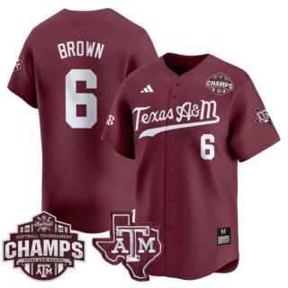 Men's Texas A&M Aggies #6 Taylor Brown 2025 SEC Softball Conference Tournament Champions Patch Vapor Premier Limited Pinstripe Jersey All Stitched