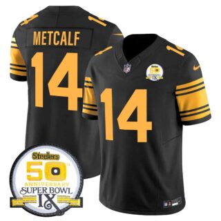 Men's Pittsburgh Steelers 50th Anniversary Of Super Bowl IX Patch Vapor Limited Jersey All Stitched DK Metcalf 14