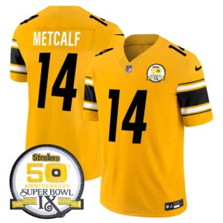 Men's Pittsburgh Steelers 50th Anniversary Of Super Bowl IX Patch Vapor Limited Jersey All Stitched DK Metcalf 14
