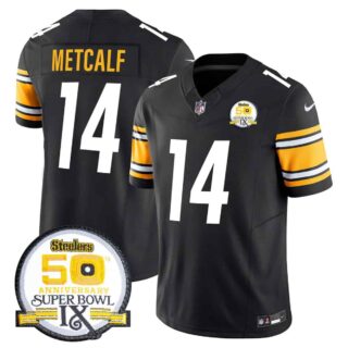 Men's Pittsburgh Steelers 50th Anniversary Of Super Bowl IX Patch Vapor Limited Jersey All Stitched DK Metcalf #14