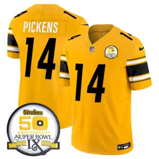 Men's Pittsburgh Steelers 50th Anniversary Of Super Bowl IX Patch Vapor Limited Jersey All Stitched George Pickens 14