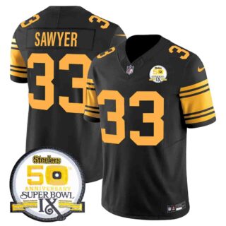 Men's Pittsburgh Steelers 50th Anniversary Of Super Bowl IX Patch Vapor Limited Jersey All Stitched Jack Sawyer 33