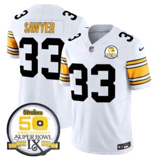 Men's Pittsburgh Steelers 50th Anniversary Of Super Bowl IX Patch Vapor Limited Jersey All Stitched Jack Sawyer #33