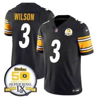 Men's Pittsburgh Steelers 50th Anniversary Of Super Bowl IX Patch Vapor Limited Jersey All Stitched Russell Wilson 3