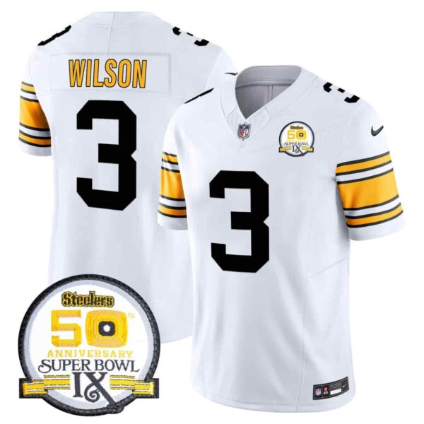Men's Pittsburgh Steelers 50th Anniversary Of Super Bowl IX Patch Vapor Limited Jersey All Stitched Russell Wilson 3