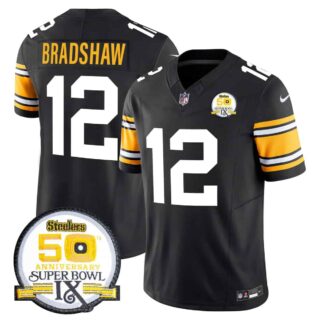 Men's Pittsburgh Steelers 50th Anniversary Of Super Bowl IX Patch Vapor Limited Jersey All Stitched Terry Bradshaw