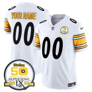 Pittsburgh Steelers 50th Anniversary Of Super Bowl IX Patch Vapor Limited Jersey All Stitched Custom White
