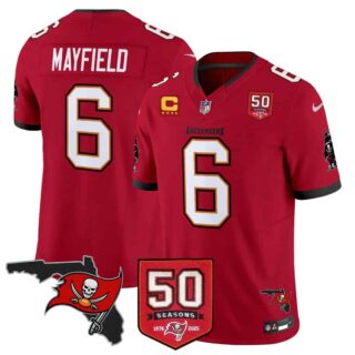 Men's Tampa Bay Buccaneers Throwback 50th Season Patch Vapor Limited Jersey All Stitched Baker Mayfield #6
