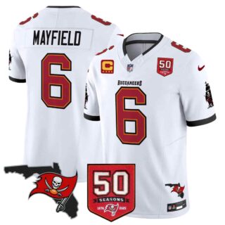 Men's Tampa Bay Buccaneers Throwback 50th Season Patch Vapor Limited Jersey All Stitched Baker Mayfield #6