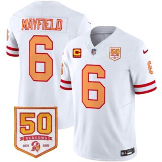 Men's Tampa Bay Buccaneers Throwback 50th Season Patch Vapor Limited Jersey All Stitched Baker Mayfield #6