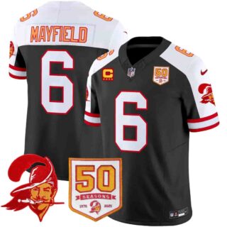 Men's Tampa Bay Buccaneers Throwback 50th Season Patch Vapor Limited Jersey All Stitched Baker Mayfield #6