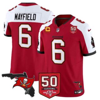 Men's Tampa Bay Buccaneers Throwback 50th Season Patch Vapor Limited Jersey All Stitched Baker Mayfield6