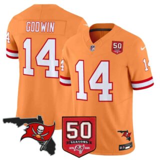 Men's Tampa Bay Buccaneers Throwback 50th Season Patch Vapor Limited Jersey All Stitched Chris Godwin #14