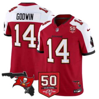 Men's Tampa Bay Buccaneers Throwback 50th Season Patch Vapor Limited Jersey All Stitched Chris Godwin14