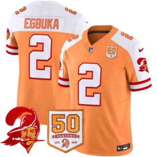 Men's Tampa Bay Buccaneers Throwback 50th Season Patch Vapor Limited Jersey All Stitched Emeka Egbuka 2