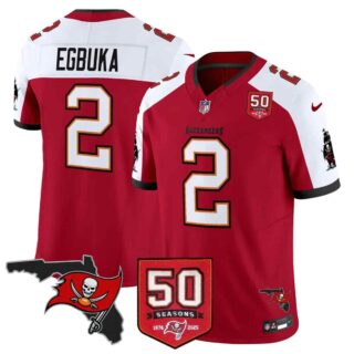 Men's Tampa Bay Buccaneers Throwback 50th Season Patch Vapor Limited Jersey All Stitched Emeka Egbuka 2