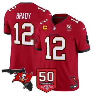 Men's Tampa Bay Buccaneers Throwback 50th Season Patch Vapor Limited Jersey All Stitched Tom Brady 12