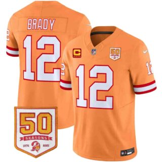 Men's Tampa Bay Buccaneers Throwback 50th Season Patch Vapor Limited Jersey All Stitched Tom Brady #12