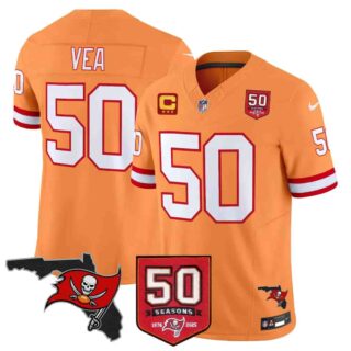 Men's Tampa Bay Buccaneers Throwback 50th Season Patch Vapor Limited Jersey All Stitched Vita Vea #50