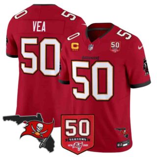 Men's Tampa Bay Buccaneers Throwback 50th Season Patch Vapor Limited Jersey All Stitched Vita Vea 50