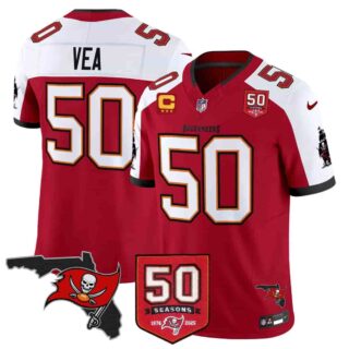 Men's Tampa Bay Buccaneers Throwback 50th Season Patch Vapor Limited Jersey All Stitched Vita Vea50