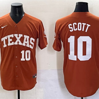 Men's Texas Longhorns #10 Mia Scott Orange 2025 Softball National Champions & SEC Patch Stitched Jersey