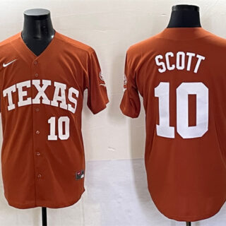 Men's Texas Longhorns #10 Mia Scott Orange 2025 World Series & SEC Patch Stitched Jersey