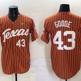 Men's Texas Longhorns #43 Leighann Goode Orange Pinstripe 2025 Softball National Champions & SEC Patch Stitched Jersey
