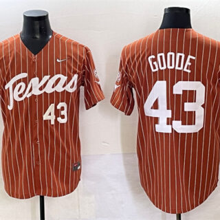 Men's Texas Longhorns #43 Leighann Goode Orange Pinstripe 2025 World Series & SEC Patch Stitched Jersey
