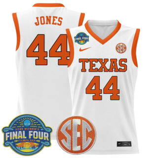 Men's Texas Longhorns #44 Taylor Jones White 2025 Sec Final Four Patch Stitched Basketball Jersey