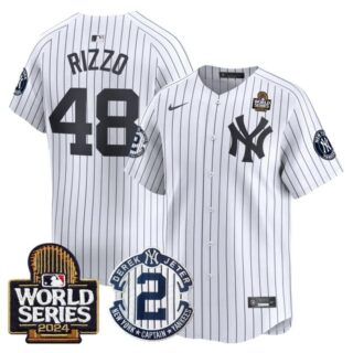 Men's Yankees Derek Jeter Patch 2024 World Series Vapor Premier Limited Jersey All Stitched Anthony Rizzo #48