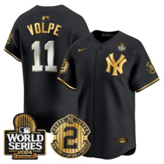 Men's Yankees Derek Jeter Patch 2024 World Series Vapor Premier Limited Jersey All Stitched Anthony Volpe