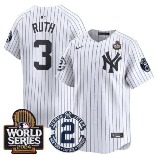 Men's Yankees Derek Jeter Patch 2024 World Series Vapor Premier Limited Jersey All Stitched Babe Ruth #3