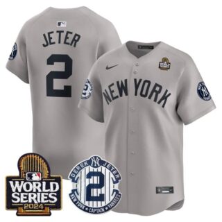 Men's Yankees Derek Jeter Patch 2024 World Series Vapor Premier Limited Jersey All Stitched Derek Jeter #2