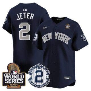 Men's Yankees Derek Jeter Patch 2024 World Series Vapor Premier Limited Jersey All Stitched Derek Jeter #2