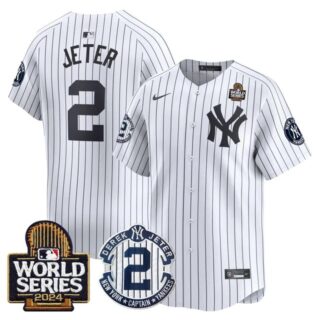 Men's Yankees Derek Jeter Patch 2024 World Series Vapor Premier Limited Jersey All Stitched Derek Jeter #2