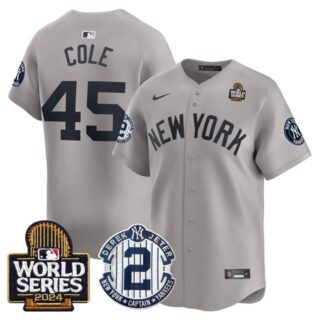 Men's Yankees Derek Jeter Patch 2024 World Series Vapor Premier Limited Jersey All Stitched Gerrit Cole #45