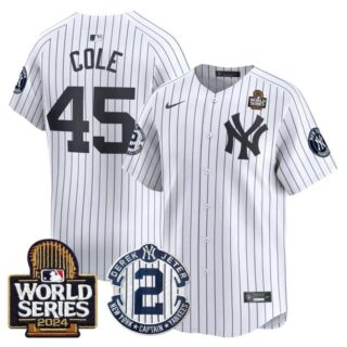 Men's Yankees Derek Jeter Patch 2024 World Series Vapor Premier Limited Jersey All Stitched Gerrit Cole #45