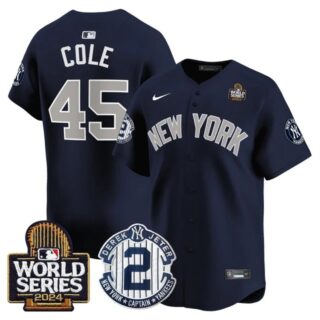 Men's Yankees Derek Jeter Patch 2024 World Series Vapor Premier Limited Jersey All Stitched Gerrit Cole