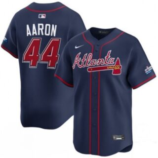 Men's Atlanta Braves #44 Hank Aaron Navy 2025 Speedway Classic Alternate Limited Stitched Baseball Jersey