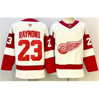 Men's Detroit Red Wings #23 Lucas Raymond White 2024-25 Stitched Jersey