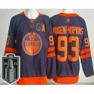 Men's Edmonton Oilers #93 Ryan Nugent Hopkins Navy 2025 Stanley Cup Final Authentic Jersey