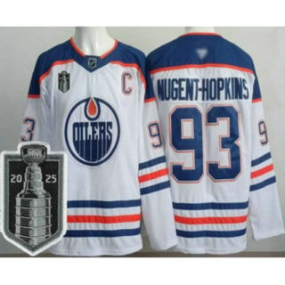 Men's Edmonton Oilers #93 Ryan Nugent Hopkins White 2025 Stanley Cup Final Authentic Jersey