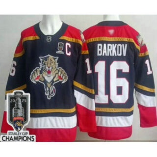 Men's Florida Panthers #16 Aleksander Barkov Navy 2025 Stanley Cup Champions Authentic Jersey