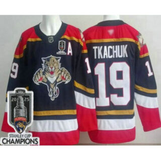 Men's Florida Panthers #19 Matthew Tkachuk Navy 2025 Stanley Cup Champions Authentic Jersey