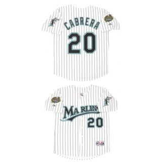 Men's Miami Marlins #20 Miguel Cabrera White 2003 Throwback Stitched Baseball Jersey